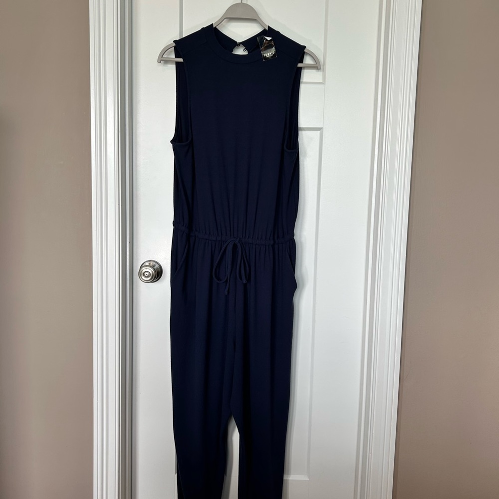 Torrid Navy Ribbed Mock Neck Drawing Jumpsuit - Picture 2 of 10